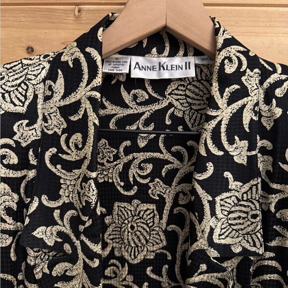 Vintage Anne Klein Size XLarge Silk Oversized Filigree Pattern Boyfriend Blazer - Picture 2 of 13